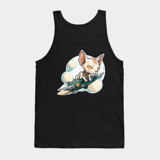 Sphinx cat rides a rocket in space Tank Top